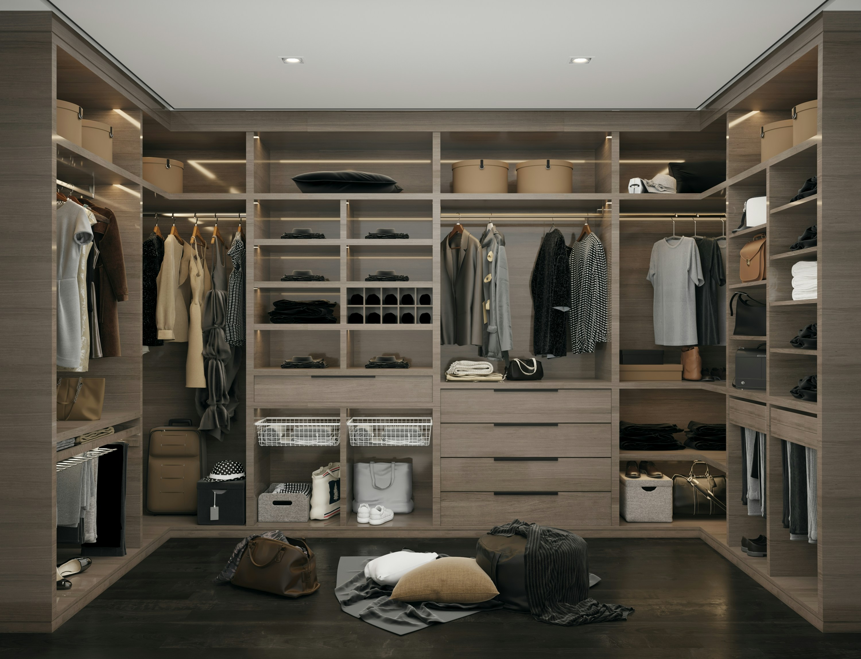 Custom walk-in closet with built-in cabinetry and organized storage